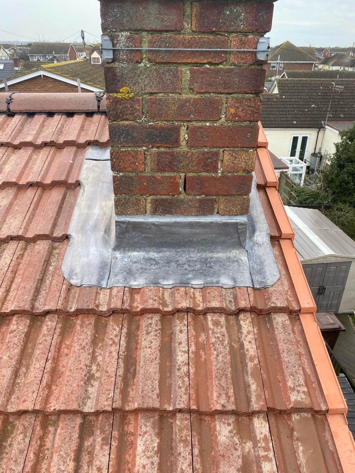 Lead flashing repair around a chimney completed by Lowestoft Goldway Roofing