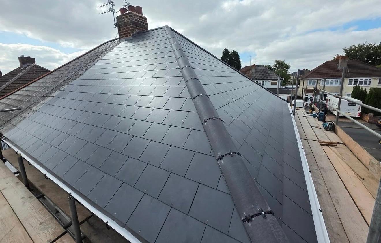 Completed slate roof by Goldway Roofing